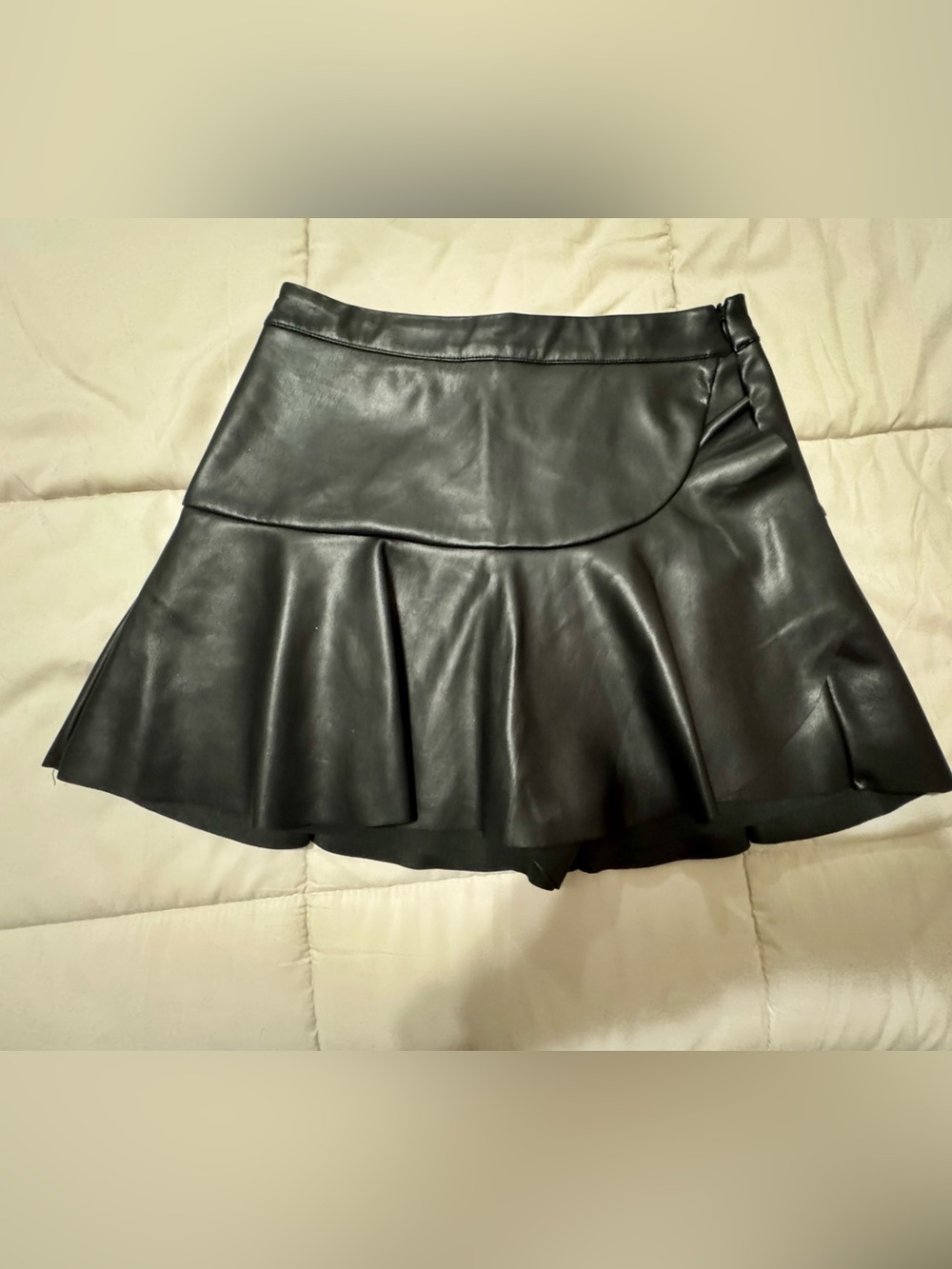 Black Faux Leather Flared Mini Skort